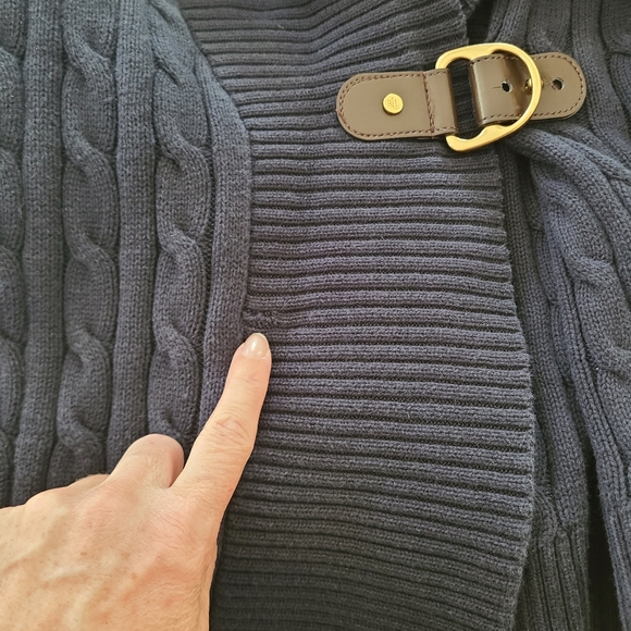 Ralph Lauren Buckle Sweater Womens Size L Cable Knit Preppy Equestrian READ FLAW - Picture 6 of 16